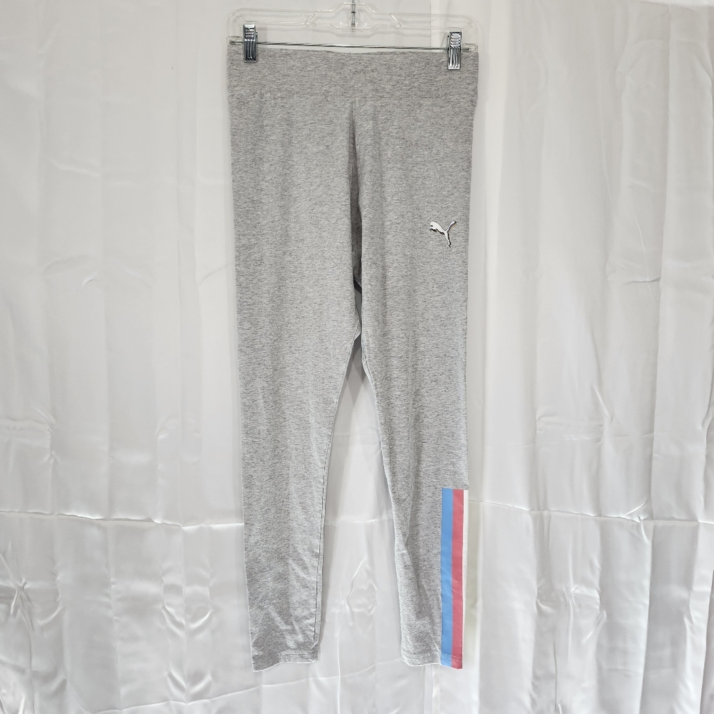 Puma Size XL Gray Leggings with Colorful Stripes